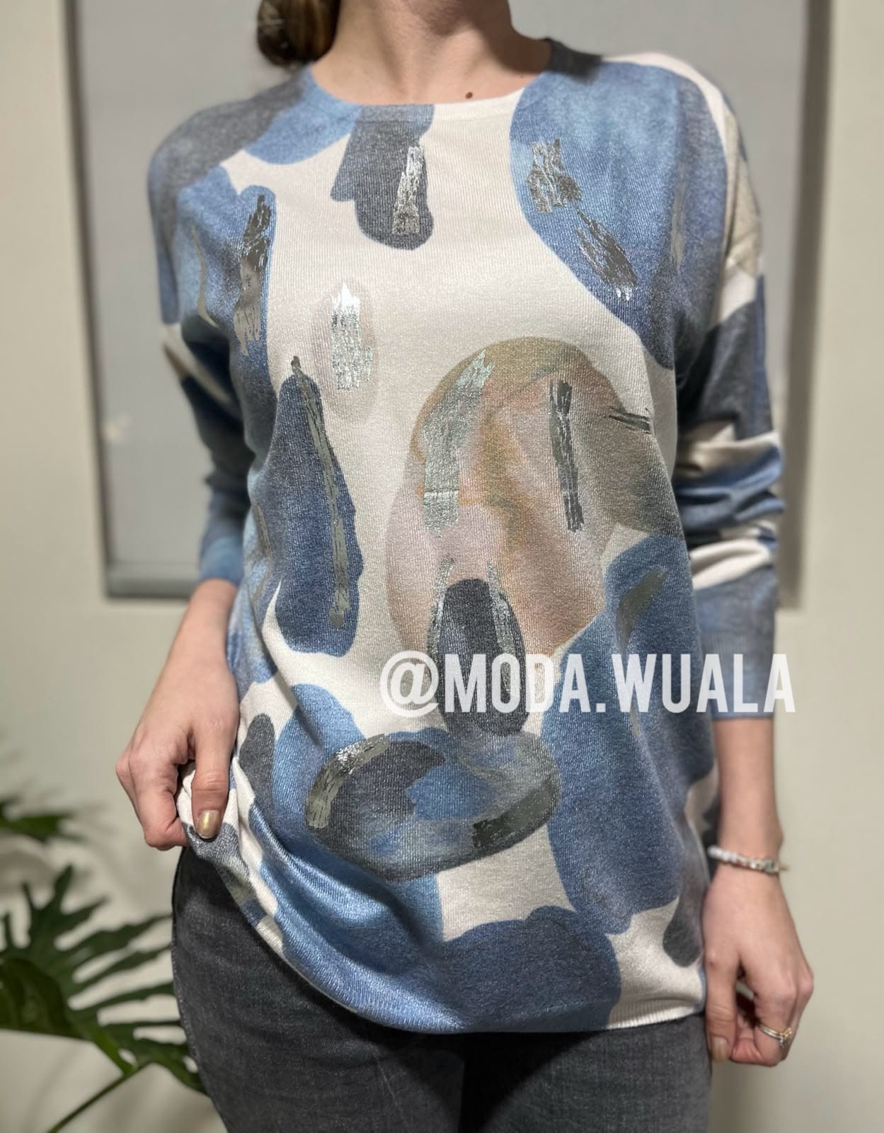 sweater algodon con plateado azul