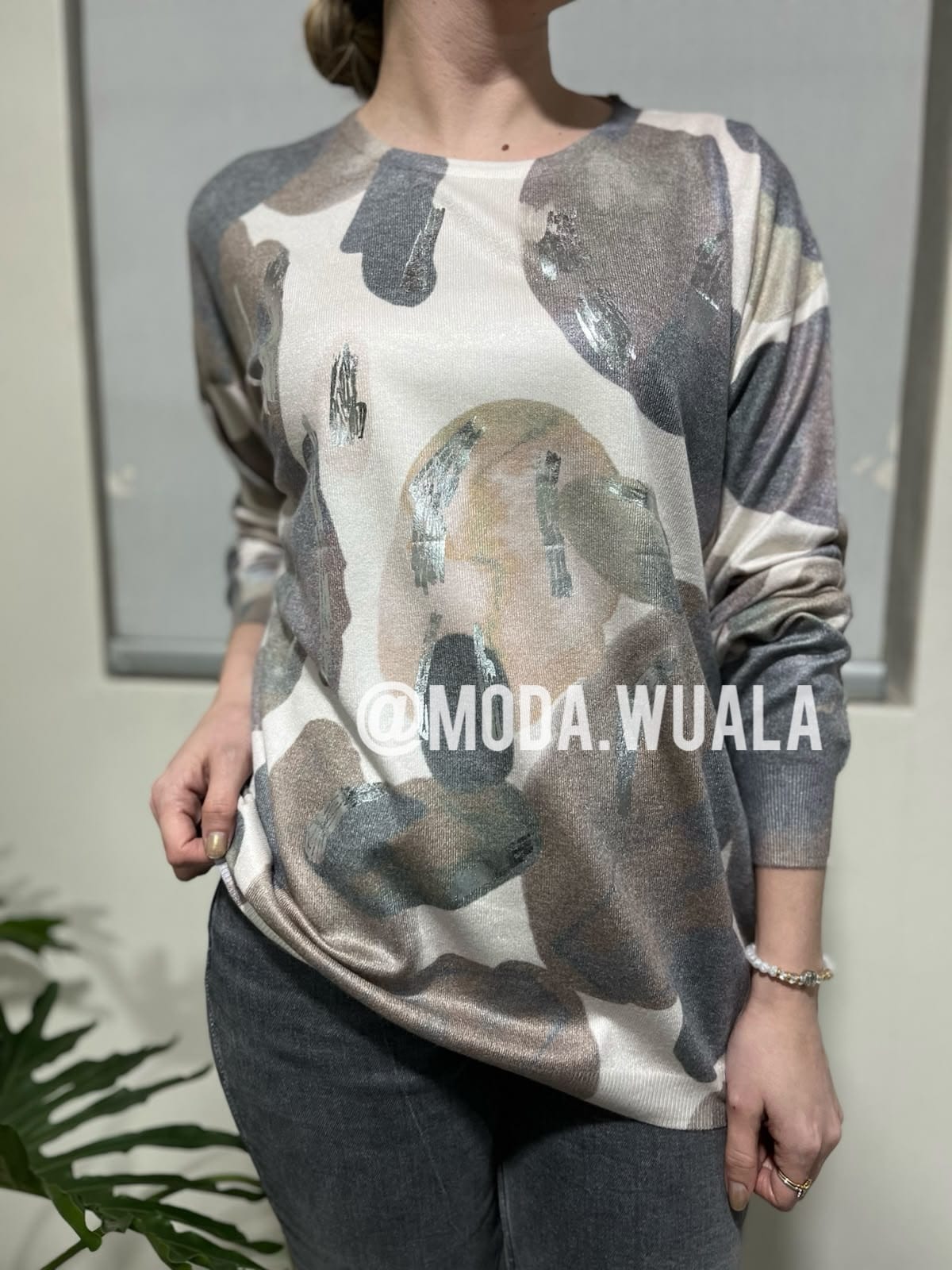sweater algodon con plateado cafe