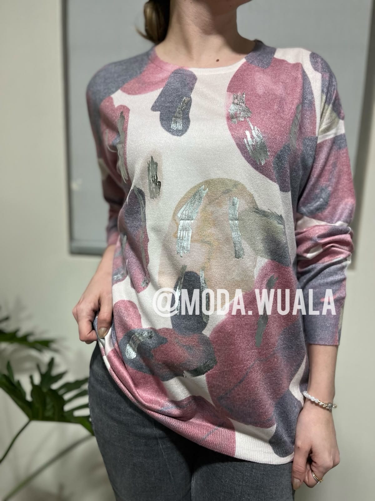 sweater algodon con plateado magenta